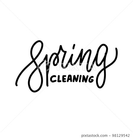 Spring cleaning - Hand drawn line lettering quote. Perfect design for greeting cards, posters, T-shirts, banners, print invitations. Spring cleaning - Hand drawn line lettering quote. Perfect design for greeting cards, posters, T-shirts, banners, print invitations. 98129542