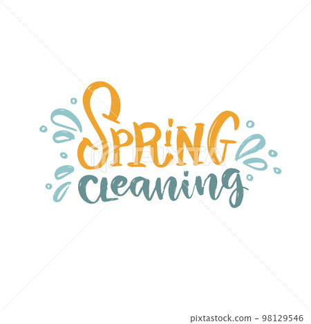 Spring cleaning - Hand drawn textured lettering quote. Vector typography text with splashes and drops. Spring cleaning - Hand drawn textured lettering quote. Vector typography text with splashes and drops. 98129546