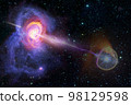 Abstract space wallpaper. Black hole release of energy with nebula over colorful stars and cloud fields in outer space. Elements of this image furnished by NASA.3d illustration. 98129598