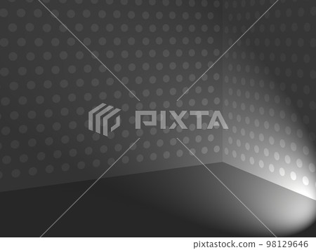 Interior view of a box-shaped perforated panel illuminated by a spotlight. Stage lighting style. Dot pattern. 3DCG. Interior view of a box-shaped perforated panel illuminated by a spotlight. Stage lighting style. Dot pattern. 3DCG. 98129646