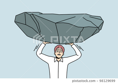 Stressed man hold heavy stone burden  98129699