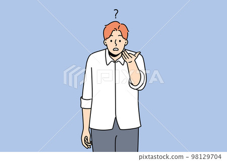 Confused man feel frustrated and dissatisfied  98129704