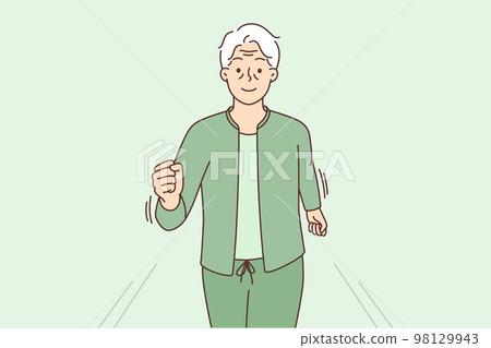 Happy energetic grandfather running outdoors Happy energetic grandfather running outdoors 98129943