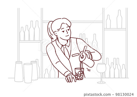Female bartender making cocktail at bar 98130024