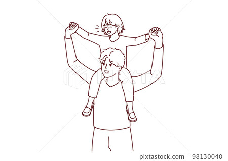 Young happy father with child on shoulders Young happy father with child on shoulders 98130040