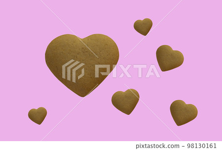 heart shaped cookies on pink background. Valentine Day, greeting card, pastry. Birthday card, Mother Day card, valentine day, marriage, greeting card, postcard, invitation. Copy space pattern 98130161