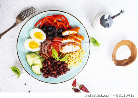 salad with chicken, bulgur and vgetables salad with chicken, bulgur and vgetables 98130412