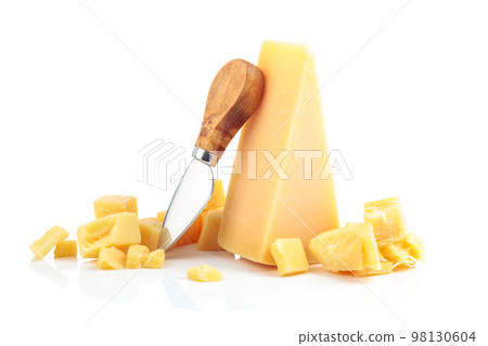 Parmesan cheese isolated on white. Parmesan cheese isolated on white. 98130604