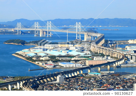 [香川縣]從晴朗的青野山展望台看到的瀨戶大橋（全景） 98130627