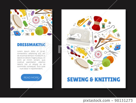 Sewing and Knitting Workshop Banner Design with Equipment Vector Template 98131273
