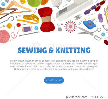 Sewing and Knitting Workshop Banner Design with Equipment Vector Template 98131279