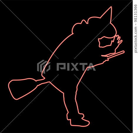 Neon fairy Wizard Witch flying on broom Subject for Halloween concept red color vector illustration image flat style Neon fairy Wizard Witch flying on broom Subject for Halloween concept red color vector illustration image flat style 98131366
