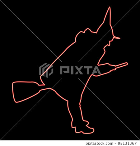 Neon fairy Wizard Witch flying on broom Subject for Halloween concept red color vector illustration image flat style Neon fairy Wizard Witch flying on broom Subject for Halloween concept red color vector illustration image flat style 98131367