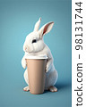 coffee mug mockup with rabbit on blue background 98131744
