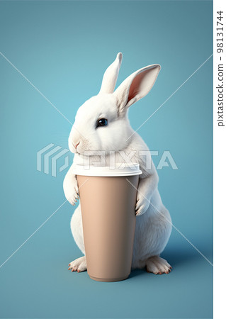coffee mug mockup with rabbit on blue background coffee mug mockup with rabbit on blue background 98131744