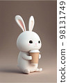 mockup of a cartoonish rabbit holding coffee mug on brown background 98131749