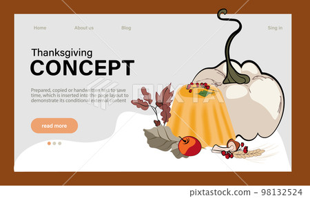 Happy Thanksgiving holiday vector design template for websites, posters, banners. Happy Thanksgiving with traditional food, turkey, pies, pumpkins and fruits. Vector website template Happy Thanksgiving holiday vector design template for websites, posters, banners. Happy Thanksgiving with traditional food, turkey, pies, pumpkins and fruits. Vector website template 98132524