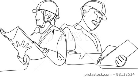 construction manager and engineer working on building site. Vector illustration 98132534