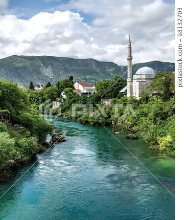 Mostar, Bosnia and Herzegovina - May 2014: Mostar is a village known for its historic Old Bridge, that spans the Neretva River. The village is known for its rich historical heritage 98132703