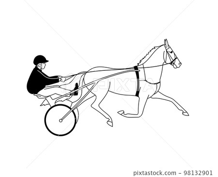 Black and white outline illustration of jockey and trotter Black and white outline illustration of jockey and trotter 98132901