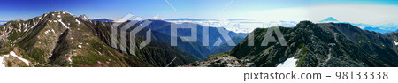 Southern Alps, Shiramine Sanzan traverse, panorama of Mt. Ainodake from the summit of Mt. Nishinotori, Mt. 98133338
