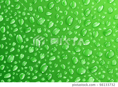 Green background of water drops 98133732