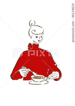 Parisienne girl fashionable illustration fashion cafe 98134629