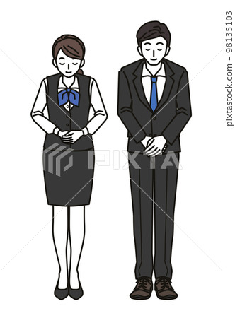 一男一女在窗前鞠躬 一男一女在窗前鞠躬 98135103