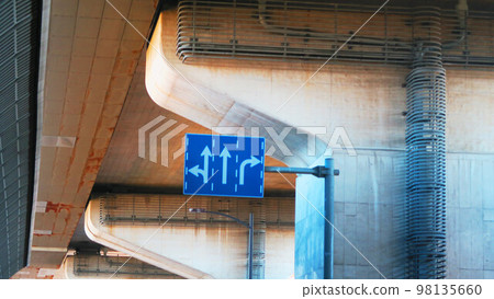 Scenery with road signs under the outer ring road near Soka City, Saitama Prefecture 98135660