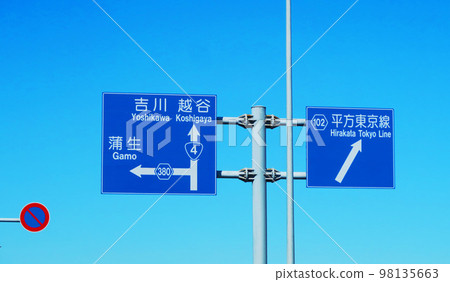 4 號國道(日光街道)上的路標和藍天風景 4 號國道(日光街道)上的路標和藍天風景 98135663