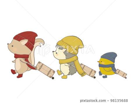 Illustration of animals going on a trip with lines Illustration of animals going on a trip with lines 98135688