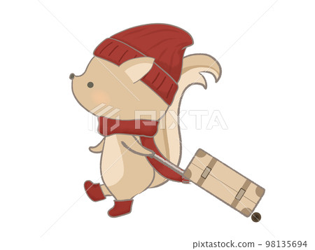 Illustration of a squirrel going on a trip with lines 98135694