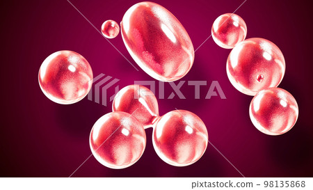 3d rendering. Amasing abstract background of metaballs or glisten bubbles as if glass drops or spheres filled with red sparkles merge together and scatter around. 3d rendering. Amasing abstract background of metaballs or glisten bubbles as if glass drops or spheres filled with red sparkles merge together and scatter around. 98135868