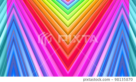 3d render rainbow colors background with beatiful stripes as creative backdrops with extruded simple geometry. Straight line zigzag 98135870