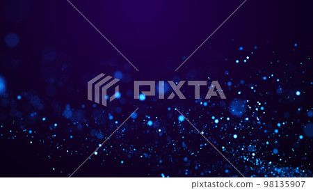 Magical sparkles of light form abstract structures. Blue glow particles with amazing bokeh for fantastic background. 3d render. 98135907