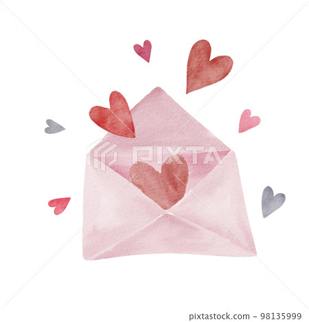 Watercolor illustration of cute valentine objects ,cute item vector design,envelope 98135999