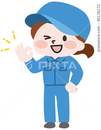 A female worker who poses okay A female worker who poses okay 98136272