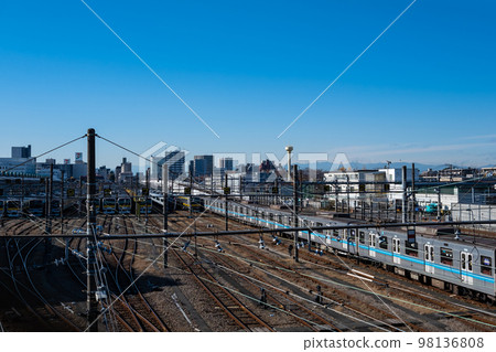 Suburbs of Tokyo View of the train depot and the city from the Mitaka overpass towards Musashisakai Station 2022.12 d-1 Suburbs of Tokyo View of the train depot and the city from the Mitaka overpass towards Musashisakai Station 2022.12 d-1 98136808