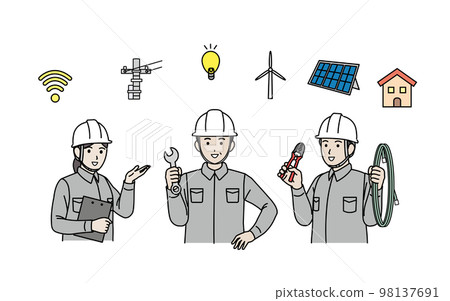 Electrician Contractor Illustration of men and women wearing work clothes 98137691