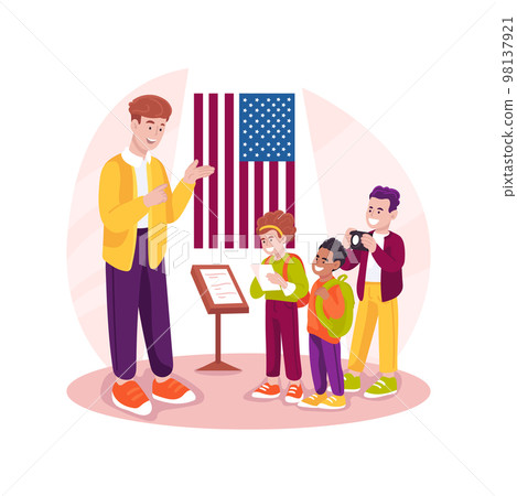 Visiting American history museum isolated cartoon vector illustration. Visiting American history museum isolated cartoon vector illustration. 98137921