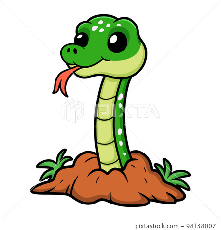 Cute green tree python cartoon out from hole Cute green tree python cartoon out from hole 98138007
