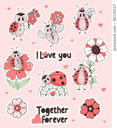 Collection of ladybug stickers cute insect ladybir