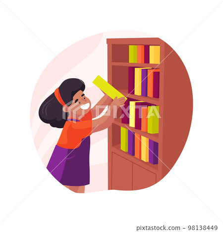 Picking a book in a library isolated cartoon vector illustration. 98138449