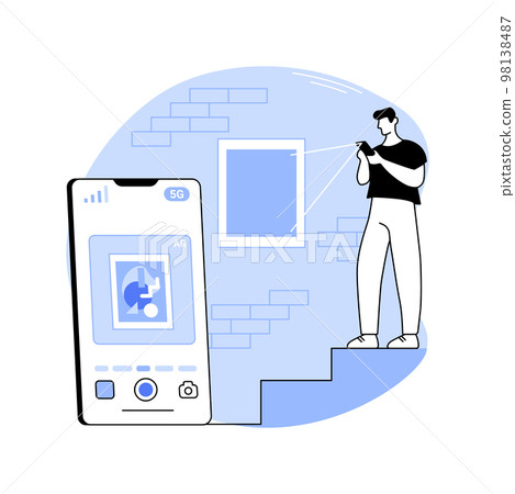 Augmented reality experience with 5G isolated cartoon vector illustrations. 98138487