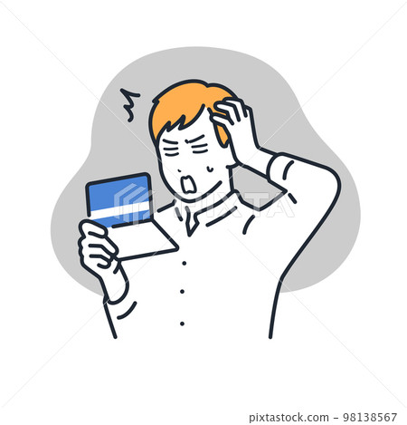 A simple vector illustration material of a young man who is shocked to see a passbook 98138567