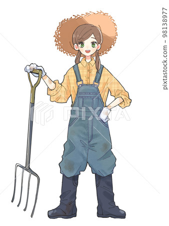 戴著帽子在牧場工作的奶農女孩 戴著帽子在牧場工作的奶農女孩 98138977
