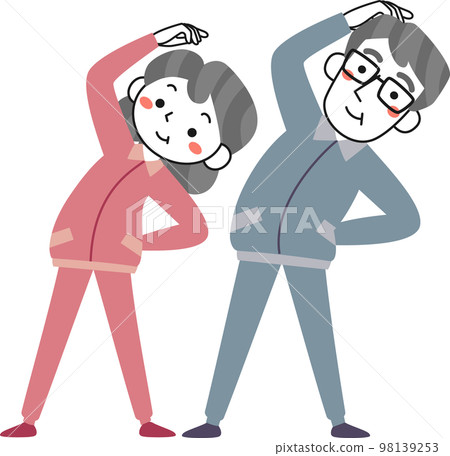 高級女人和高級男人伸展身體一側 高級女人和高級男人伸展身體一側 98139253