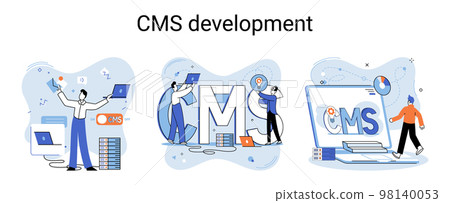 Concept of digital content management system, CMS development software metaphor, program development service technology Concept of digital content management system, CMS development software metaphor, program development service technology 98140053