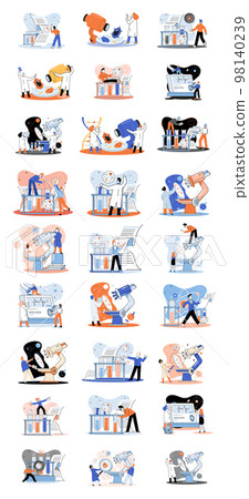 Medical research. Laboratory diagnostic services, medical device design and development scenes set metaphor 98140239
