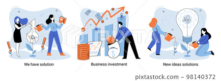 We have solution, business investment, new ideas solution scenes set. Teamwork and brainstorming 98140372